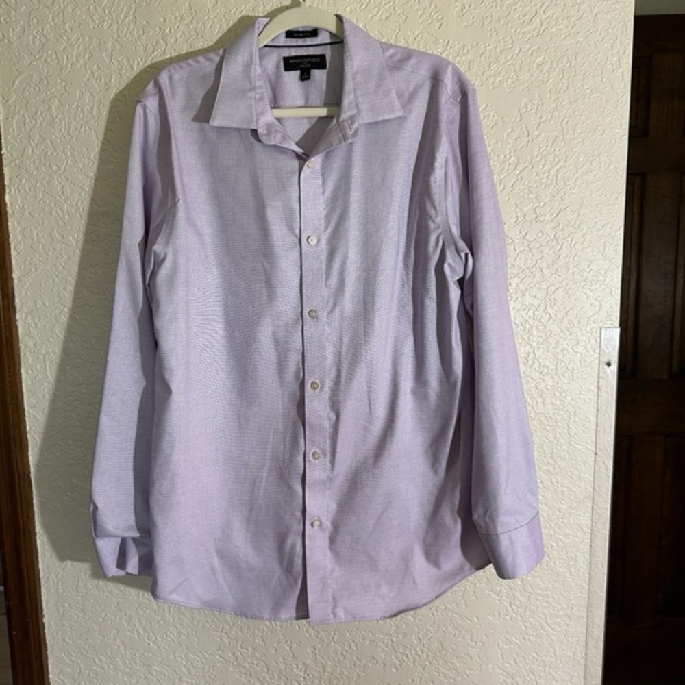 Banana Republic Men's Dress Shirt Non-Iron Burgundy Mini Checked Button Down‎ L - Picture 2 of 12
